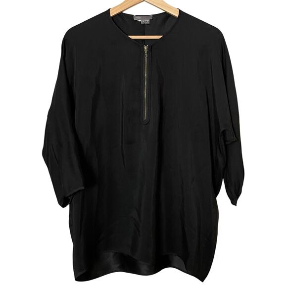 Vince 100% Silk Black Dolman Sleeve Blouse Zipper SZ Small Business Classic - Picture 1 of 10